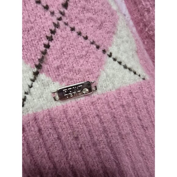 Point Zero XL Nicole Benisti Pink And White Argyle Sweater- Y2K- XL fits Smaller - Picture 4 of 16
